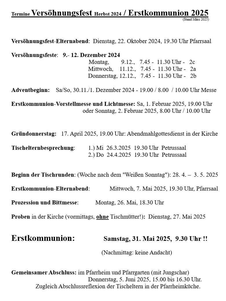 Termine Erstkommunion